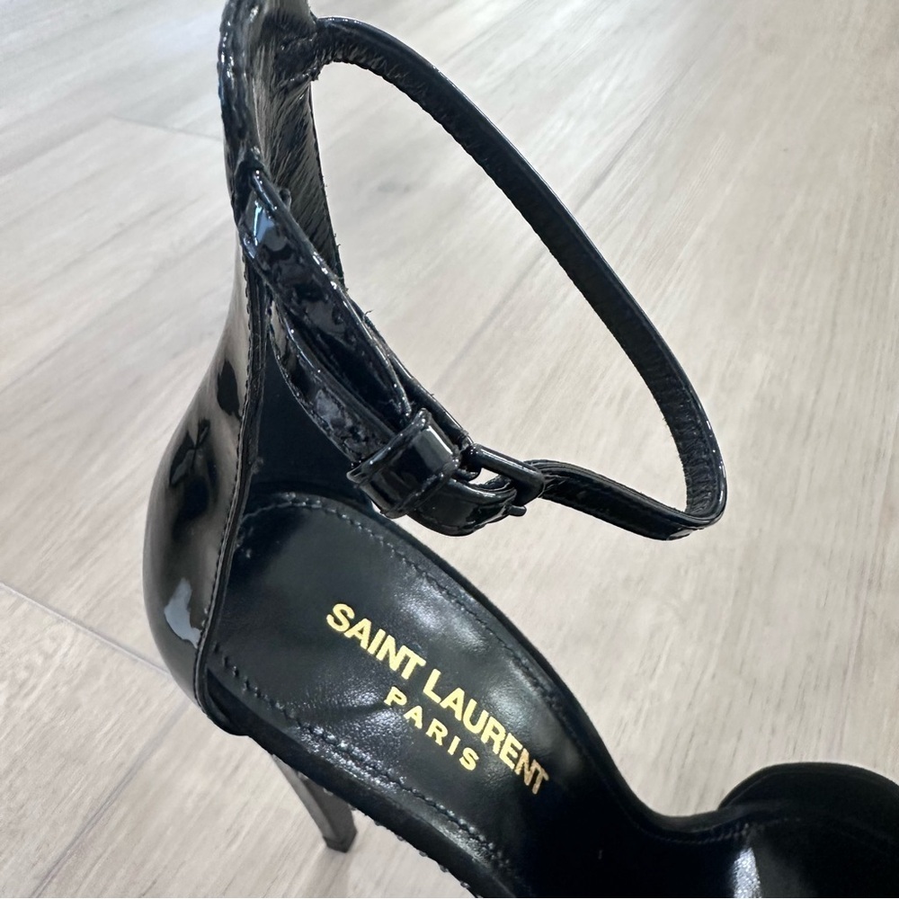 NWT Saint Laurent Freja suede bow crystal open toe heels black 9 EUR 39.5 - Picture 7 of 13
